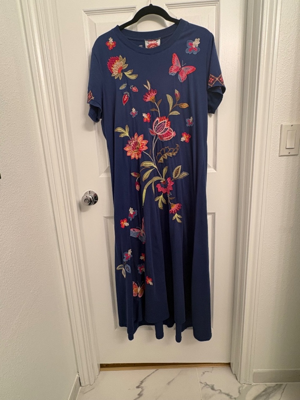 Johnny Was dress, L, sky blue with embroidery